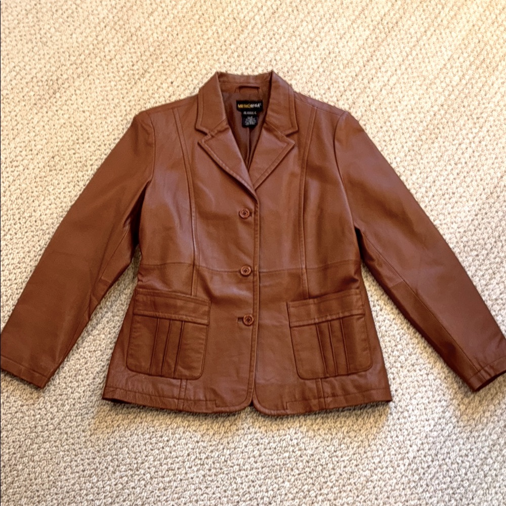 Metrostyle Brown Women's Leather Blazer Size 12